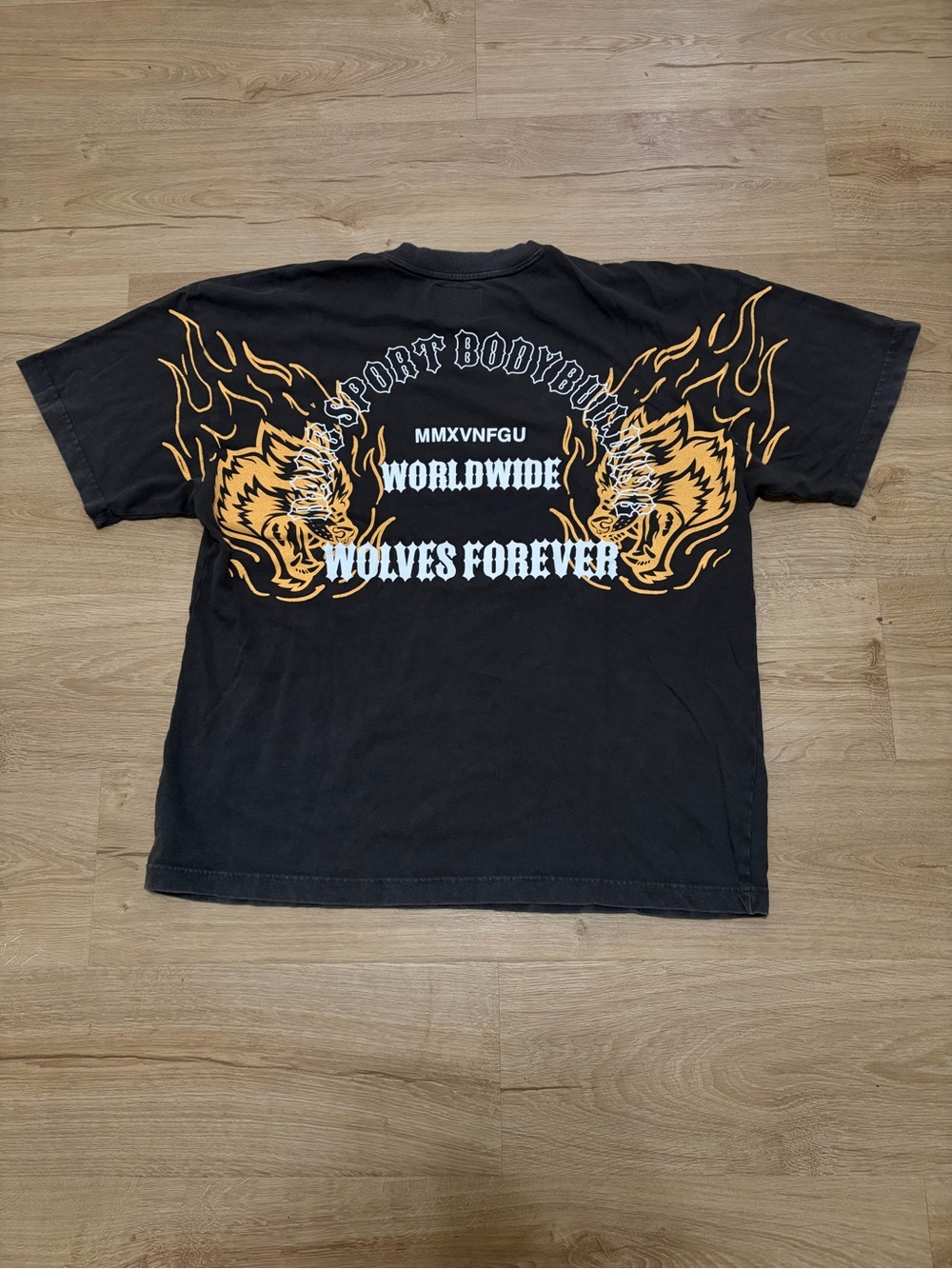 Darc Sport Black Tee with Gold Flame Wolves Graphic